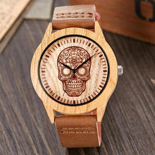 Load image into Gallery viewer, Creative Wood Watch Men Women Couple Quartz Imitate Bamboo Wooden Watch Minimalist Watches Brown Genuine Leather Wrist Clock