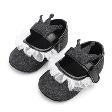 Load image into Gallery viewer, Baby Shoes Newborn PU Bow Cute Crown Non-slip Soft Bottom Baby Girl Shoes First Walker Fashion Princess Shoes
