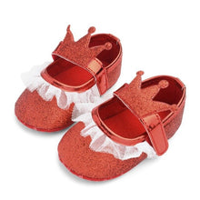 Load image into Gallery viewer, Baby Shoes Newborn PU Bow Cute Crown Non-slip Soft Bottom Baby Girl Shoes First Walker Fashion Princess Shoes