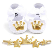 Load image into Gallery viewer, Baby Shoes Newborn PU Bow Cute Crown Non-slip Soft Bottom Baby Girl Shoes First Walker Fashion Princess Shoes
