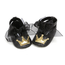 Load image into Gallery viewer, Baby Shoes Newborn PU Bow Cute Crown Non-slip Soft Bottom Baby Girl Shoes First Walker Fashion Princess Shoes