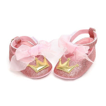 Load image into Gallery viewer, Baby Shoes Newborn PU Bow Cute Crown Non-slip Soft Bottom Baby Girl Shoes First Walker Fashion Princess Shoes