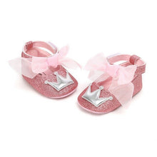 Load image into Gallery viewer, Baby Shoes Newborn PU Bow Cute Crown Non-slip Soft Bottom Baby Girl Shoes First Walker Fashion Princess Shoes