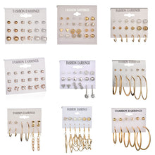 Load image into Gallery viewer, Gold Stud Earring Set 29 Styles Rhinestone imitation Pearl Earrings For Women