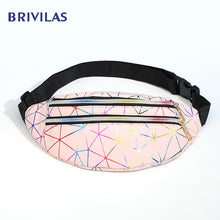 Load image into Gallery viewer, Brivilas holographic waist bags women banana pink fanny pack female belt bag black geometric waist packs laser chest phone pouch