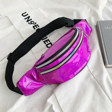 Load image into Gallery viewer, Brivilas holographic waist bags women banana pink fanny pack female belt bag black geometric waist packs laser chest phone pouch