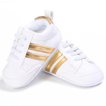 Load image into Gallery viewer, 2020 Baby Shoes Newborn Boys Girls Two Striped First Walkers Kids Toddlers Lace Up PU Leather Soft Soles Sneakers 0-18 Months