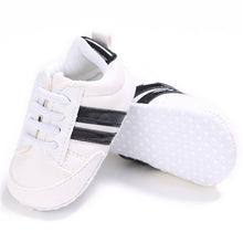 Load image into Gallery viewer, 2020 Baby Shoes Newborn Boys Girls Two Striped First Walkers Kids Toddlers Lace Up PU Leather Soft Soles Sneakers 0-18 Months