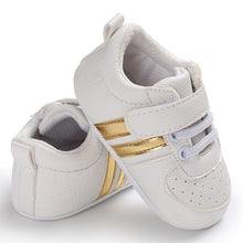 Load image into Gallery viewer, 2020 Baby Shoes Newborn Boys Girls Two Striped First Walkers Kids Toddlers Lace Up PU Leather Soft Soles Sneakers 0-18 Months