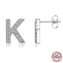 Load image into Gallery viewer, INALIS 5A Cubic Zirconia Alphabet Earrings For Women Platinum Color Stud Earrings 26 Geometric English Letters Fashion Jewelry