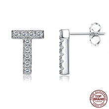 Load image into Gallery viewer, INALIS 5A Cubic Zirconia Alphabet Earrings For Women Platinum Color Stud Earrings 26 Geometric English Letters Fashion Jewelry