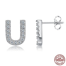 Load image into Gallery viewer, INALIS 5A Cubic Zirconia Alphabet Earrings For Women Platinum Color Stud Earrings 26 Geometric English Letters Fashion Jewelry