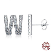 Load image into Gallery viewer, INALIS 5A Cubic Zirconia Alphabet Earrings For Women Platinum Color Stud Earrings 26 Geometric English Letters Fashion Jewelry