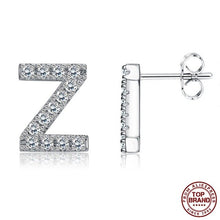 Load image into Gallery viewer, INALIS 5A Cubic Zirconia Alphabet Earrings For Women Platinum Color Stud Earrings 26 Geometric English Letters Fashion Jewelry