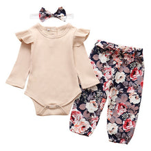 Load image into Gallery viewer, 3Pcs Newborn Baby Girl Clothes Set Fashion Autumn Long Sleeve Solid Color Romper Tops Pants Headband Infant Clothing Outfits