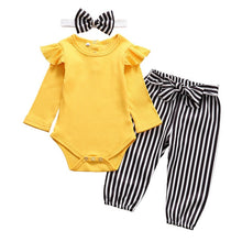 Load image into Gallery viewer, 3Pcs Newborn Baby Girl Clothes Set Fashion Autumn Long Sleeve Solid Color Romper Tops Pants Headband Infant Clothing Outfits