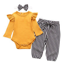 Load image into Gallery viewer, 3Pcs Newborn Baby Girl Clothes Set Fashion Autumn Long Sleeve Solid Color Romper Tops Pants Headband Infant Clothing Outfits