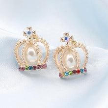 Load image into Gallery viewer, Fashion Korean Rhinestone Earrings Jewelry Crown Geometric Round Stud Earrings For Women Charm Flower Star Moon Earring Jewelry