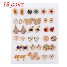 Load image into Gallery viewer, 36Pairs/18pairs Earrings Mixed Styles Rhinestone Sun Flower Geometric Animal Plastic Stud Earrings Set For Women Girls Jewelry