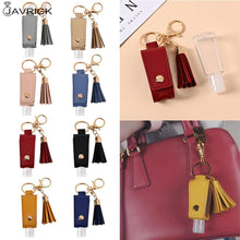 Load image into Gallery viewer, 30ml Portable Empty Leakproof Plastic Travel Bottle for Hand Sanitizer with Tassels Leather Keychain Holder Carriers