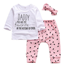 Load image into Gallery viewer, 3Pcs Newborn Baby Girl Clothes Set Fashion Autumn Cotton Letter T-shirt Pants Headband Fall Toddler Infant Outfits Clothing Suit