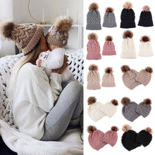 Load image into Gallery viewer, Infant Baby Boy Girl & Mom Winter Knit Warm Soft Beanie Hat Hairball Cap for Adult Children Family Matching Caps Hats