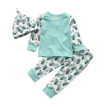 Load image into Gallery viewer, 3 Pcs Newborn Baby Boys Clothes Set Cloud Print Cotton Long Sleeve T-Shirt+Casual Solid Color Pant+Hat Infant Clothing Outfits