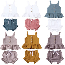 Load image into Gallery viewer, 1-5Years Kid Newborn Baby Girls Button Sleeveless Tank Tok + mini shorts Outfits 2pcs Clothing Set