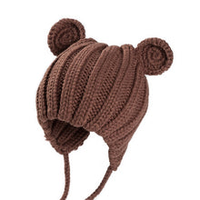 Load image into Gallery viewer, Knitted Winter Baby Hat with Ears Cartoon Lace-up Children Kids Baby Bonnet Cap for 1-3 Years 5 Colors
