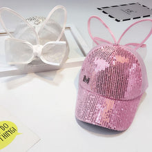 Load image into Gallery viewer, Cute Baby Hat Spring Summer Baby Girl Baseball Cap Glitter Sequin Rabbit Ear Pearl Kids Hat Girls Sun Hats for Children