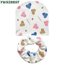 Load image into Gallery viewer, Baby Hat Infant Caps Cotton Scarf Baby Beanies Love Heart Print Spring Autumn Children Hat Scarf Set Baby Girls Hats Photo Props