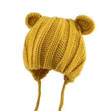 Load image into Gallery viewer, Knitted Winter Baby Hat with Ears Cartoon Lace-up Children Kids Baby Bonnet Cap for 1-3 Years 5 Colors
