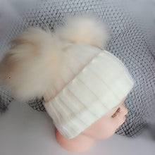 Load image into Gallery viewer, children's winter toddler baby kids faux fur hat cap beanie with 2 two double pom poms pompom ears  funny hat for boys and girls
