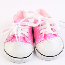 Load image into Gallery viewer, Doll Shoes For 43 cm Baby Doll Spotted Lace 7cm Canvas Denim Sneakers Shoes For American Doll Fit Russian handmade Doll Toy
