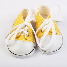 Load image into Gallery viewer, Doll Shoes For 43 cm Baby Doll Spotted Lace 7cm Canvas Denim Sneakers Shoes For American Doll Fit Russian handmade Doll Toy
