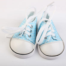 Load image into Gallery viewer, Doll Shoes For 43 cm Baby Doll Spotted Lace 7cm Canvas Denim Sneakers Shoes For American Doll Fit Russian handmade Doll Toy
