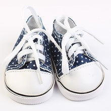 Load image into Gallery viewer, Doll Shoes For 43 cm Baby Doll Spotted Lace 7cm Canvas Denim Sneakers Shoes For American Doll Fit Russian handmade Doll Toy
