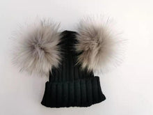 Load image into Gallery viewer, children's winter toddler baby kids faux fur hat cap beanie with 2 two double pom poms pompom ears  funny hat for boys and girls

