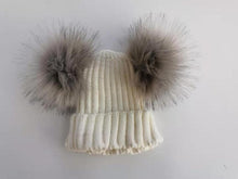 Load image into Gallery viewer, children's winter toddler baby kids faux fur hat cap beanie with 2 two double pom poms pompom ears  funny hat for boys and girls
