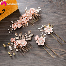 Load image into Gallery viewer, MOLANS Luxury Hairpin For Women Hair Combs Headdress Prom Bridal Wedding Crown Elegant Hair Accessories Gold Leaves Headwear 1PC
