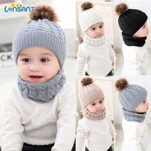 Load image into Gallery viewer, LONSANT 2Pcs Toddler Hat Baby Girls Boys Winter Warm Knitted Wool Hemming Hat Beanie Cap+Scarf Keep Warm Set 0-2 Year Kids Hat
