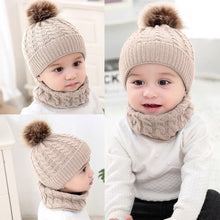 Load image into Gallery viewer, LONSANT 2Pcs Toddler Hat Baby Girls Boys Winter Warm Knitted Wool Hemming Hat Beanie Cap+Scarf Keep Warm Set 0-2 Year Kids Hat
