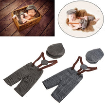 Load image into Gallery viewer, 2019 New Long Pants and Hat Set Accessories for Newborn Photography Props Plaid Costume Infant Baby Boy Little Gentleman Outfit
