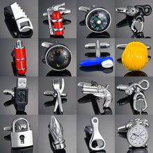 Load image into Gallery viewer, New luxury Sandhour Cufflinks of high-grade Safety hat/fire extinguisher/Judge hammer/alarm clock men's shirts Cuff-links gemelo
