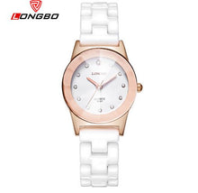 Load image into Gallery viewer, LONGBO Luxury Brand Rhinestone Business Casual Men Fashion Clock Leisure Water Resistant Women Dress White Ceramic Quartz Watch
