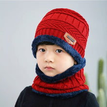 Load image into Gallery viewer, 2019 New Winter Children Knitted Hat Ring Scarf Sets Kids Warm Baby Plus Velvet Thick Soft Cap Boys Girls Fleece Lining Beanies
