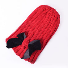 Load image into Gallery viewer, Big Bows Knitted Baby Girl Hat Cap Autumn Winter Warm Kids baby winter Hat Solid Color Baby Beanie Bonnet enfant Child Muts
