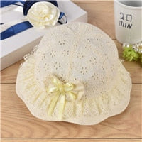 Load image into Gallery viewer, New Children Summer Panama Hollow Caps Baby Girls Fisherman Hat Kids Girls Bowknot Pearl Hat Fashion Baby Bucket Sun Hat Floral
