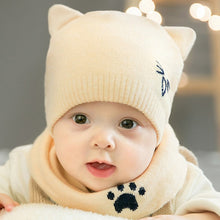 Load image into Gallery viewer, 2Pcs Baby Hat Scarf Set Bear Cat Warm Knitted Baby Winter Hat Cap Bonnet Kids Hat Boy Girl Caps Boys Girls Crochet Beanie Autumn

