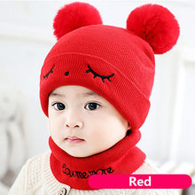 Load image into Gallery viewer, 2Pcs Baby Hat Scarf Set Bear Cat Warm Knitted Baby Winter Hat Cap Bonnet Kids Hat Boy Girl Caps Boys Girls Crochet Beanie Autumn
